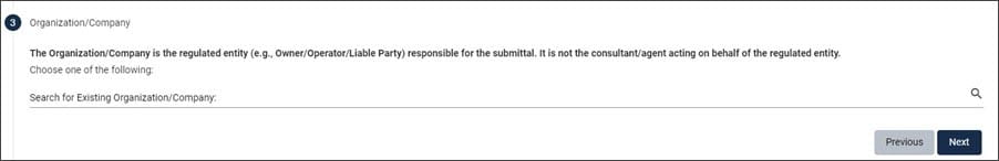 Screen capture showing where to enter the regulated entity for location not found RIDE submittals