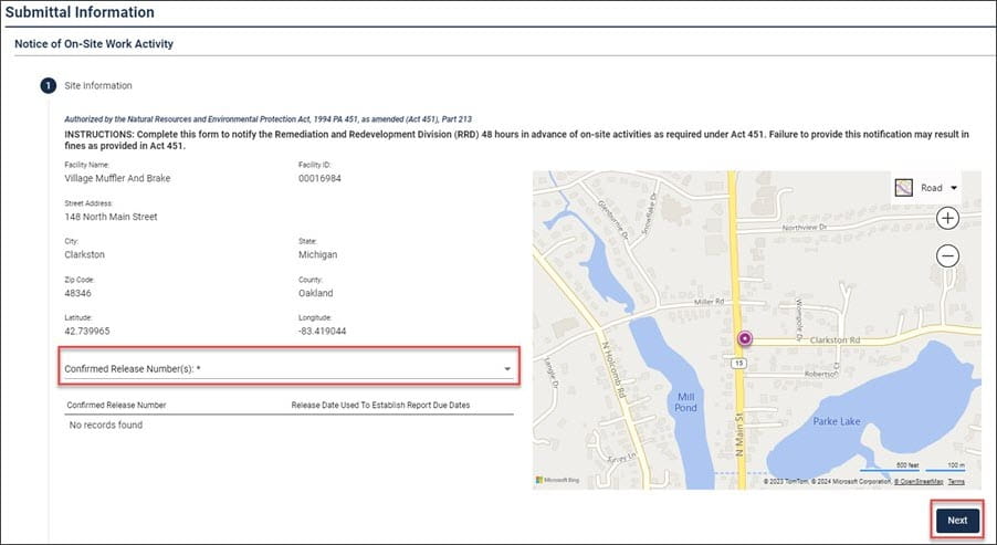 Screenshot from RIDE showing where to select the pertinent confirmed release number