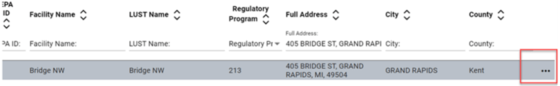 Screen capture of the RIDE database showing the elipses that need to be clicked in order to expand a record to view more details.