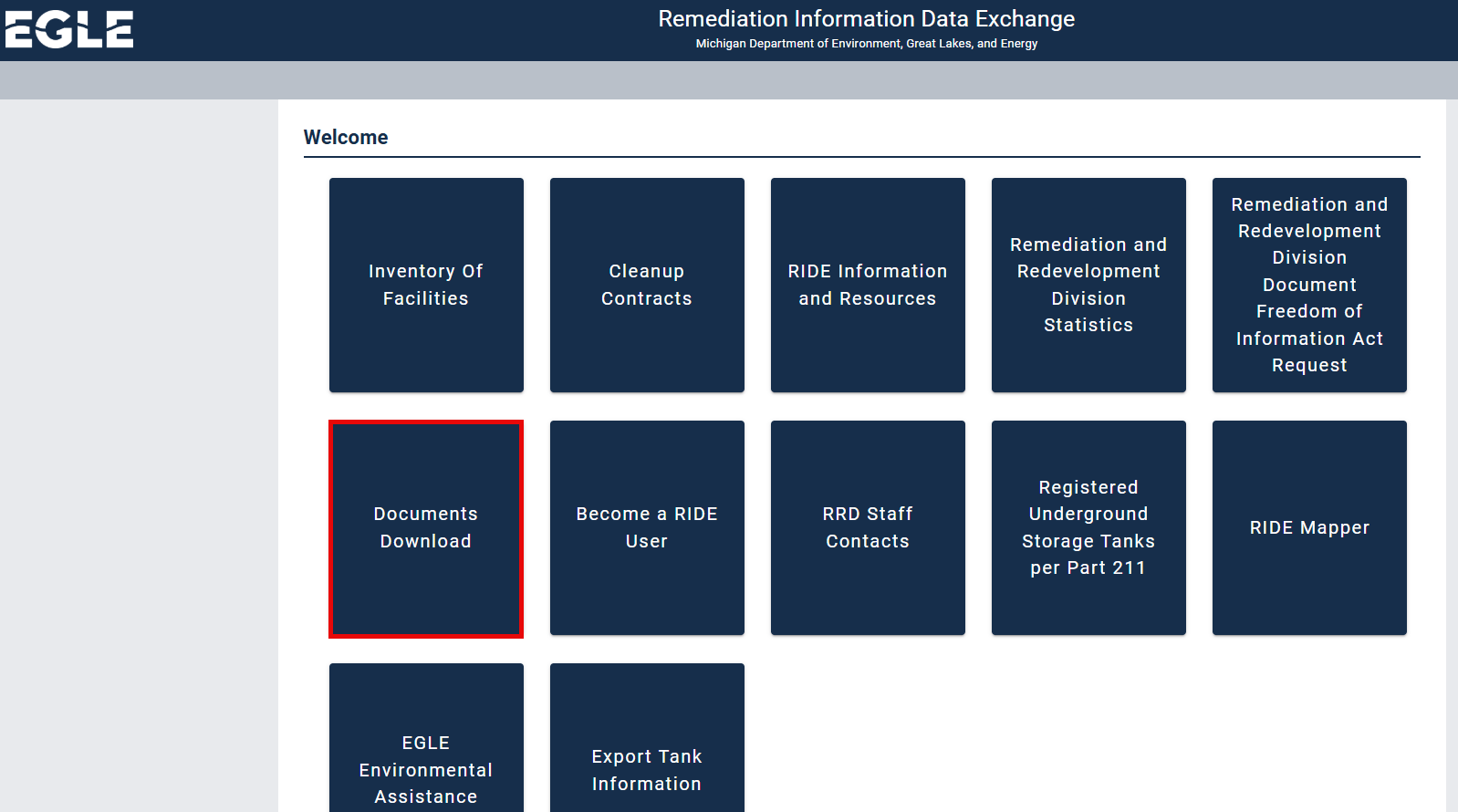Screenshot from the RIDE Database showing the location of the documents download button