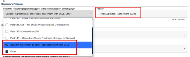 Screenshot from RIDE showing the option to select for submitting a consent agreement or other legal agreement