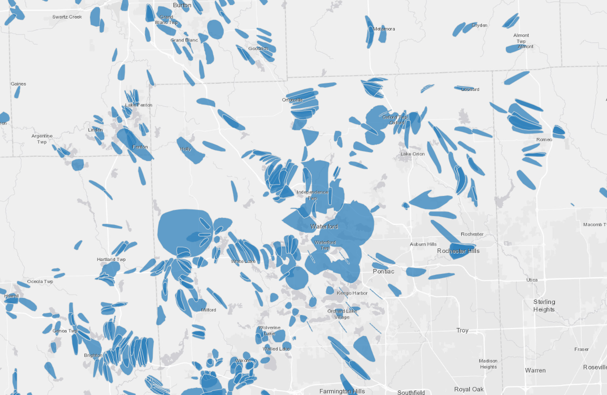 Preview of the interactive dataset for the Wellhead Protection Areas of Michigan.