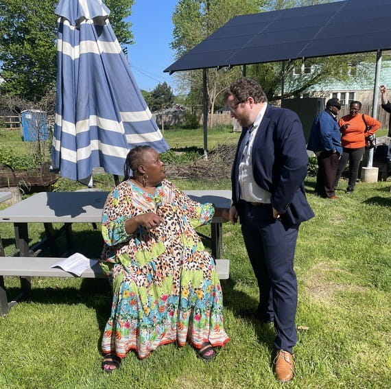 EGLE's Chief Climate Officer Cory Connolly speaks with Tammy Black, Detroit resident and CEO of Communities Power