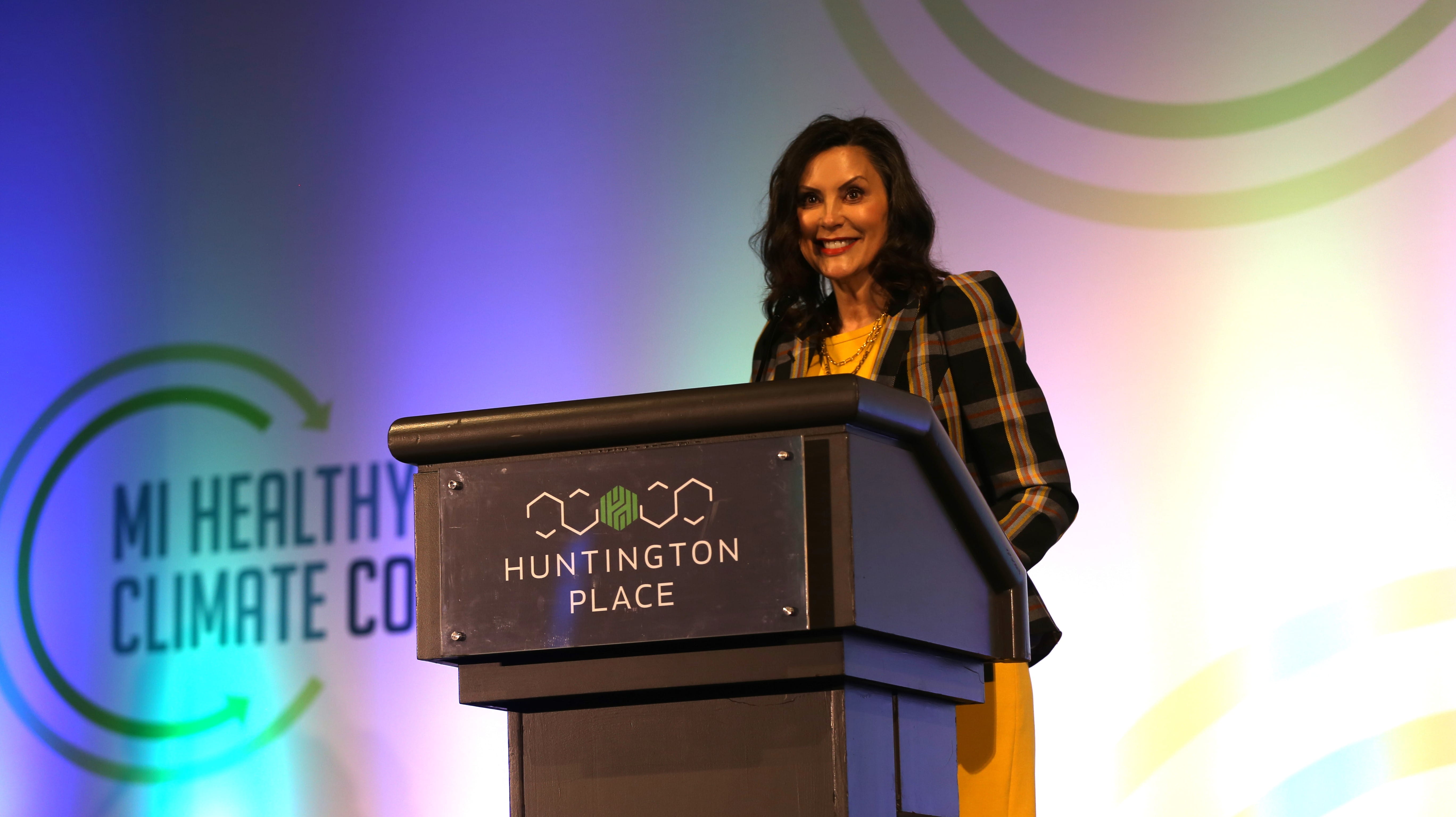 Gov. Whitmer at the 2025 MI Healthy Climate conference in Detroit.