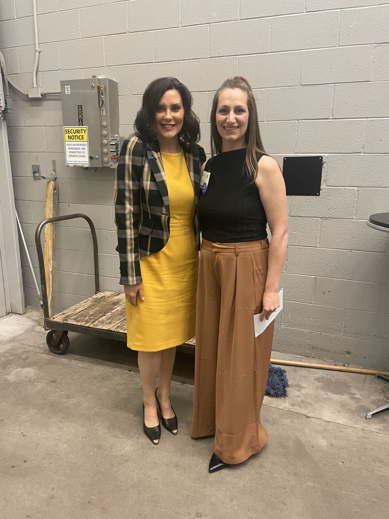 MI Healthy Climate Corps member Kim Heumann meets Governor Gretchen Whitmer backstage at the MI Healthy Climate Conference on Friday, May 17. Heumann welcomed the Governor to the stage to deliver the conference’s keynote speech. 