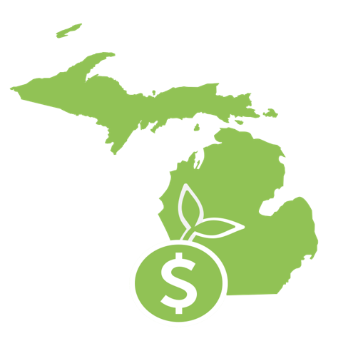 Michigan with a coin sprouting a leaf