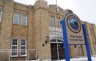 the front of the Bobo Brazil Community center building with the sign Infront of the building