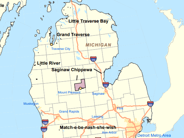Map showing Reservation and Off-Reservation Trust Lands in Minnesota, Wisconsin and Michigan