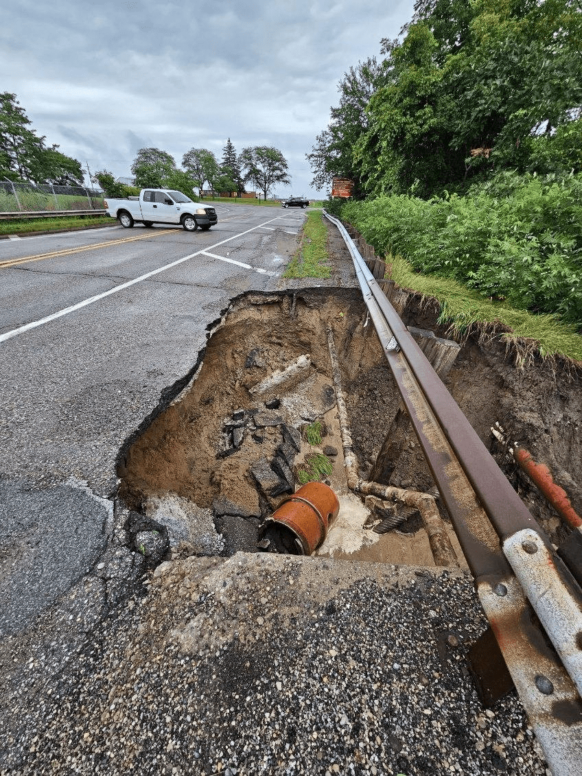 Nearly five inches of rain washed out this road in Southeast Michigan’s Washtenaw County in an August 2023 storm. Courtesy of Washtenaw County Road Commission.
