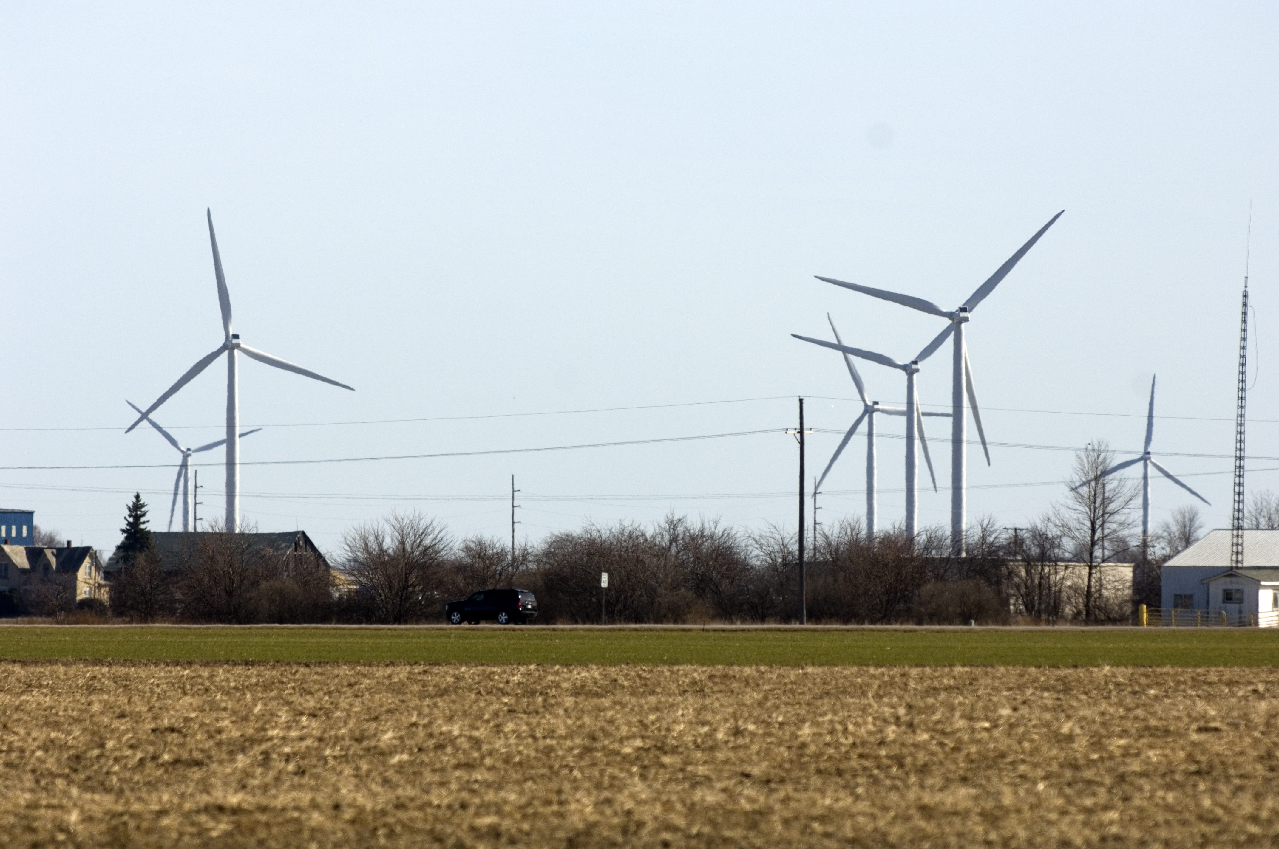 Turbines harness the wind near Pigeon as part of Michigan’s clean energy transformation. Photo courtesy of Michigan DNR.