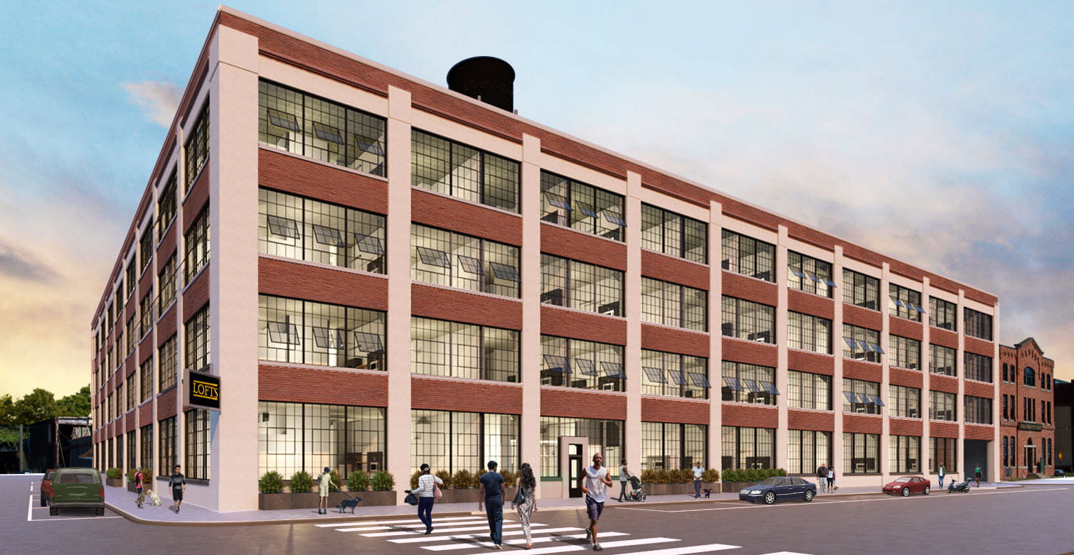 Rendering of brownfield redevelopment at 411 Piquette Avenue in Detroit.