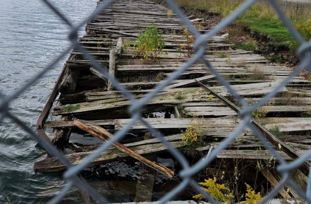 Broken Carbide dock on St. Mary's River in Sault Ste. Marie, Mich.