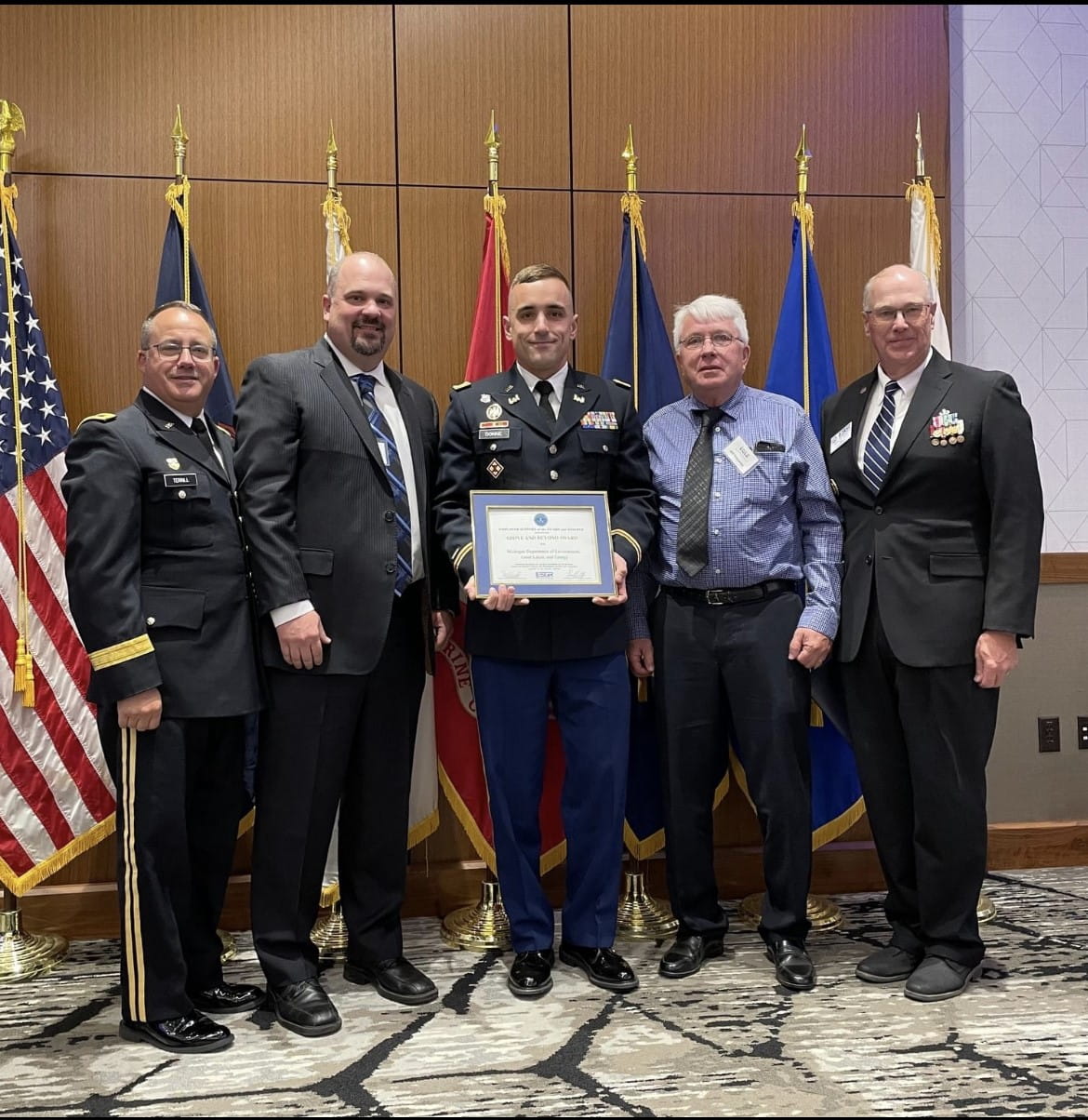 Brigadier General Jeffery Terrill (Land Component Commander, Michigan National Guard), Aaron Berndt (Geological Services Section Supervisor), Adam Donne, Jeff Pincumbe (Hydrogeology Unit Supervisor), Gary Aten (ESGR State Chair - Michigan).
