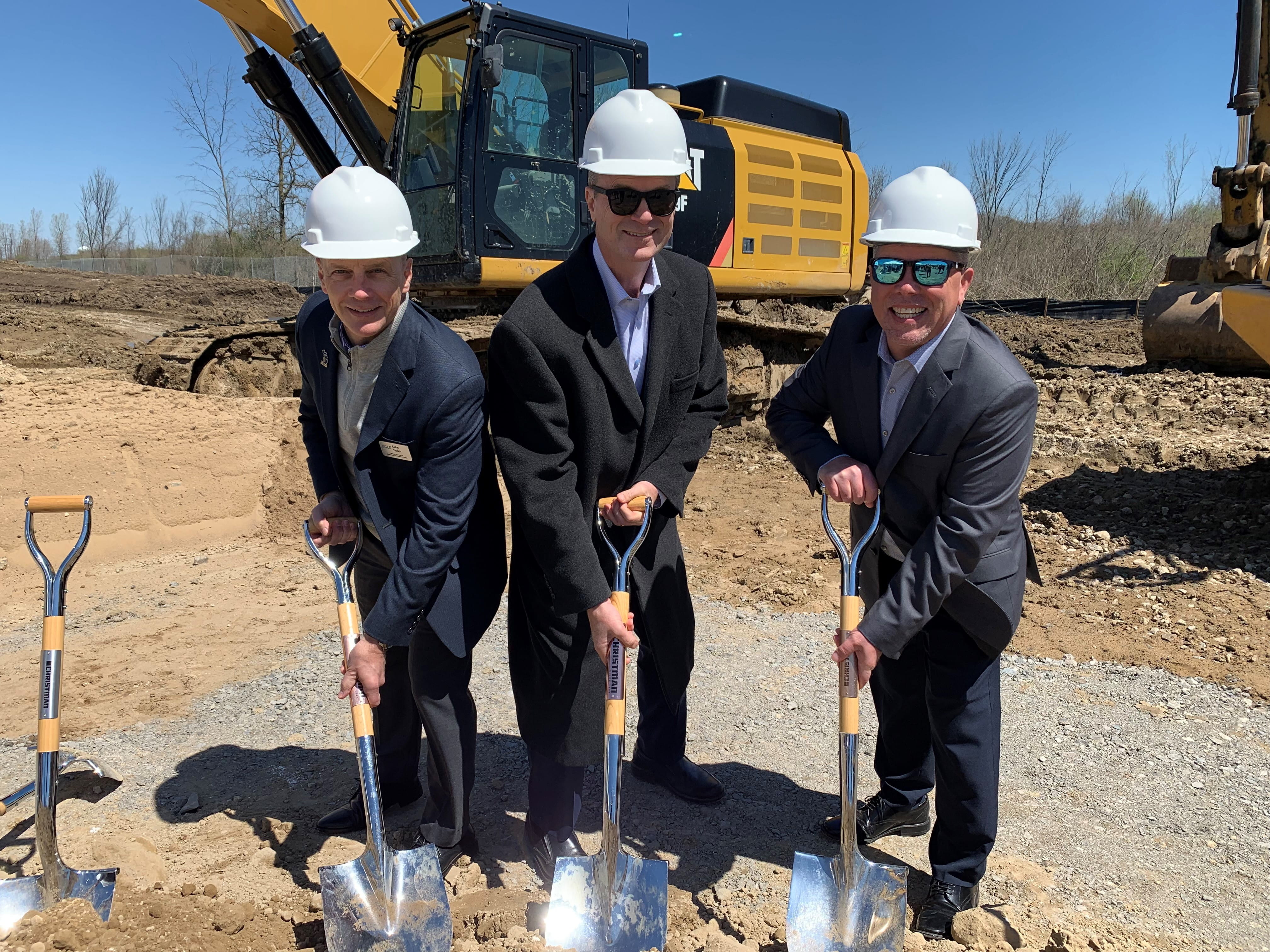 Mike Neller, RRD Director, EGLE Director Phil Roos, and Kirby Shane, director of EGLE's Laboratory Services at groundbreaking for new lab. 