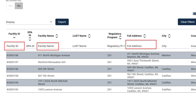 Screen capture showing the various search option windows in the RIDE database.