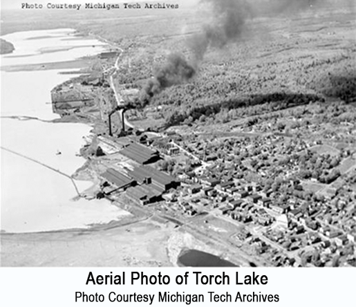 Black and White Aerial Photograph of Torch Lake
