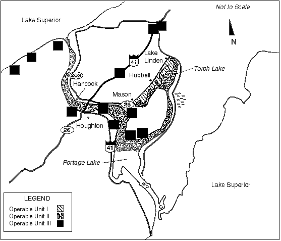 Map depicting areas of identified stamp sands