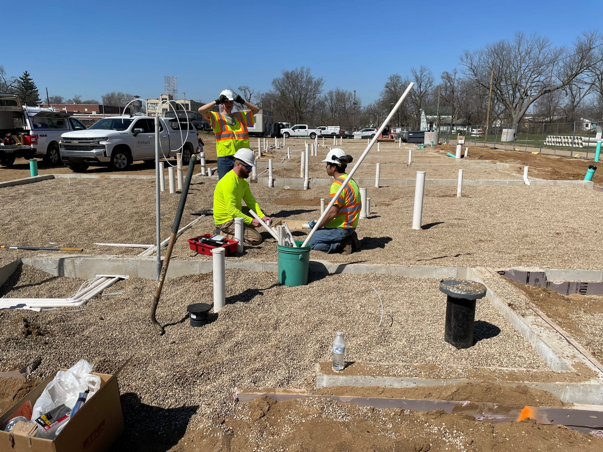 Workers install a vapor mitigation system at 315 East Frank Street in Kalamazoo.