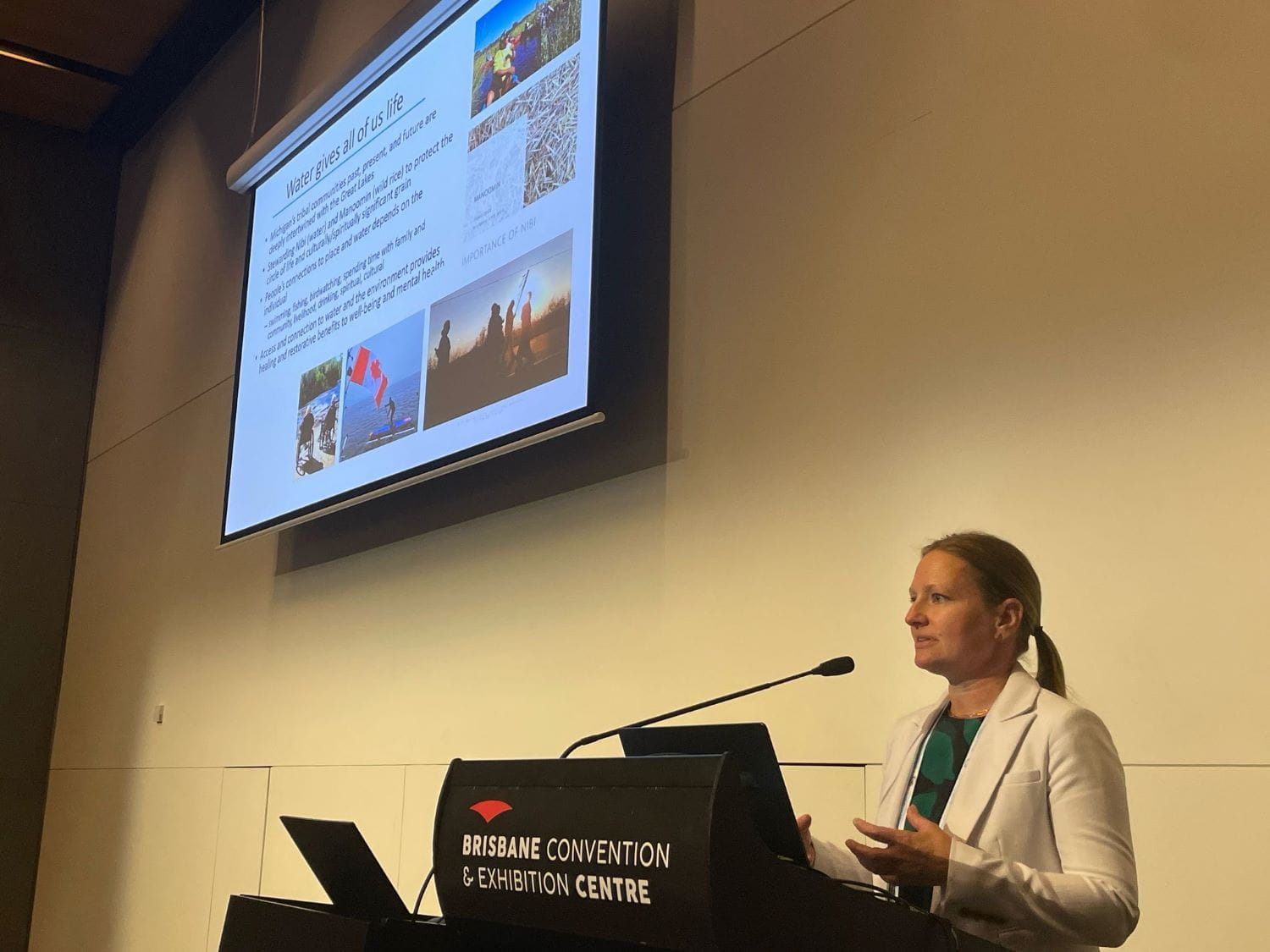 Emily Finnell, EGLE’s Great Lakes senior advisor and strategist, speaks at the World Lake Conference in Brisbane, Australia, in July.