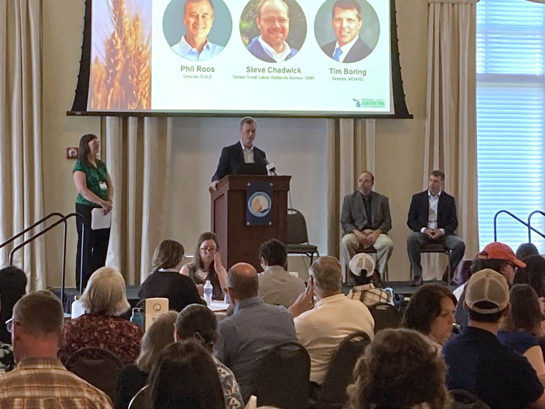 EGLE Director Phil Roos addresses the 2025 State of the Western Lake Erie Basin Conference in Adrian, Mich.