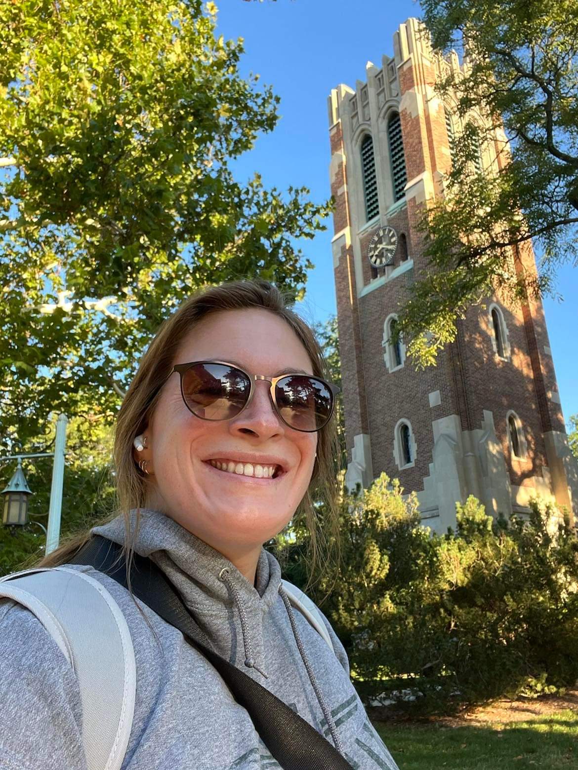 Delaney Lauckner, daughter of Kris Lauckner, next to the Beaumont Tower on the Michigan State University campus. 