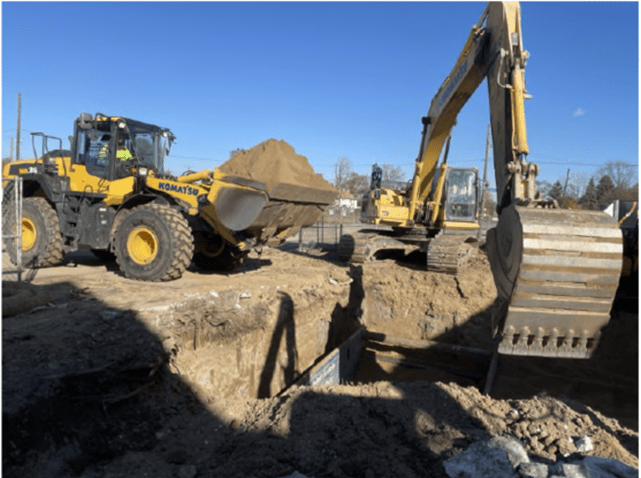 Excavator at underground storage tank site in Detroit.