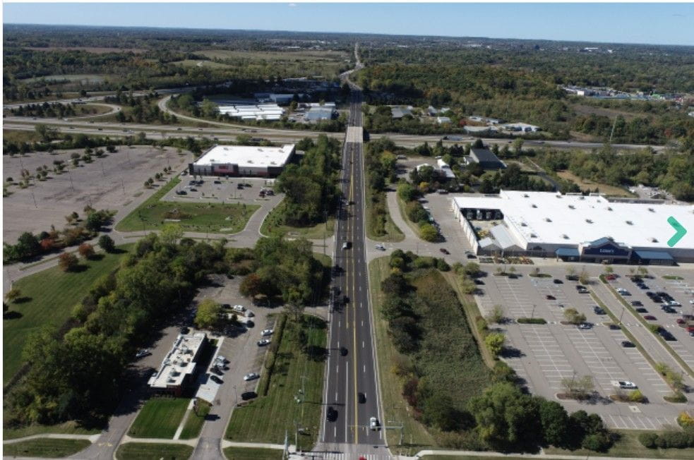 Aerial view of the Ellsworth Road paving project in Washtenaw County that received an award from the National Asphalt Pavement Association. Credit: NAPA.