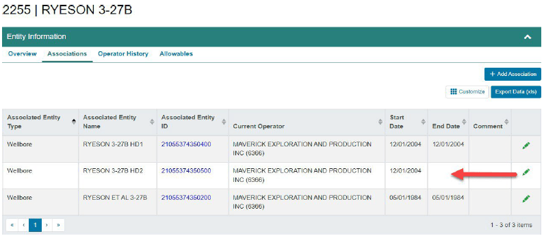 Entity information with a red arrow pointing to the end date box