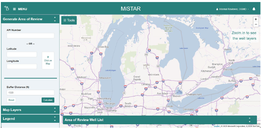 MiSTAR map of Michigan with customizers on the left side