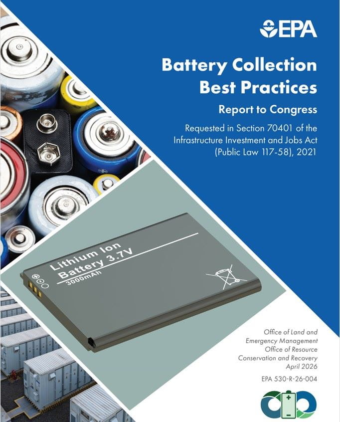Cover of EPA’s Battery Collection Best Practices report to U.S. Congress.