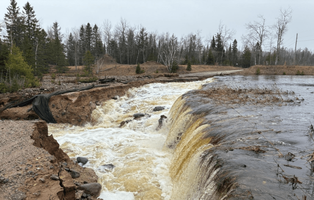Erosion at the overflow spillway at Kleber Dam in Cheboygan County.