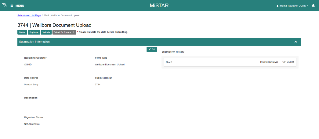 Overview of the wellbore document upload page