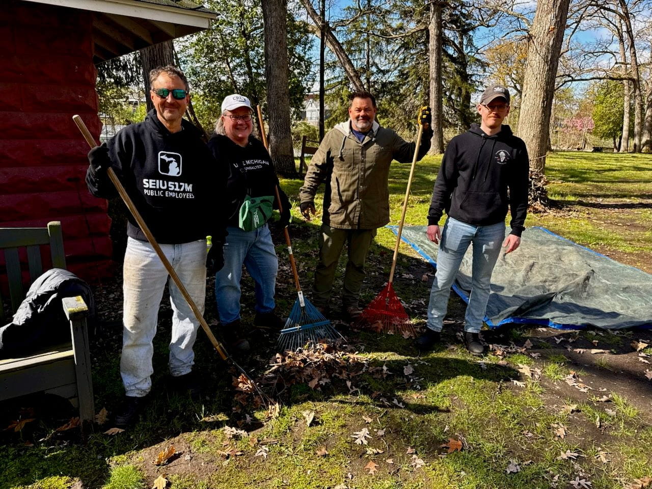 EGLE Vets volunteers at the annual spring cleanup at the Michigan Veteran Homes cemetery in Grand Rapids.