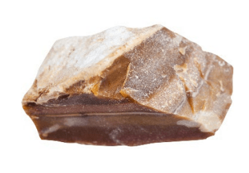 An unpolished agate, a chalky reddish orange stone with faint bands