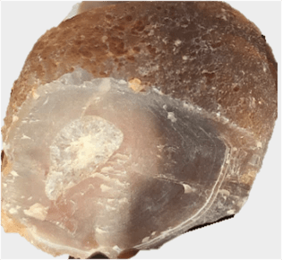 A possible agate.  It has a waxy, translucent, pockmarked luster. There might be some banding. It needs to be cut or polished to see the inside to be sure.