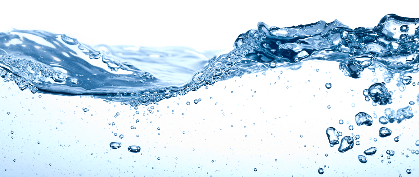 A splash of clear blue water against a white background