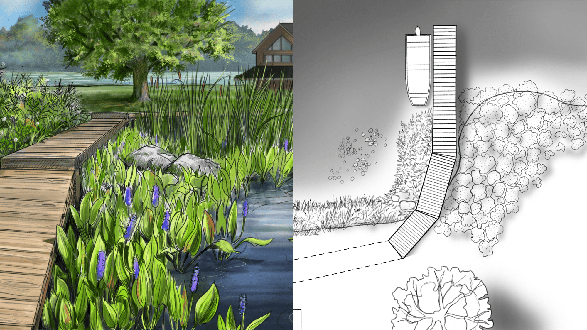 Example plans for installing a boardwalk through wetlands on an inland lake