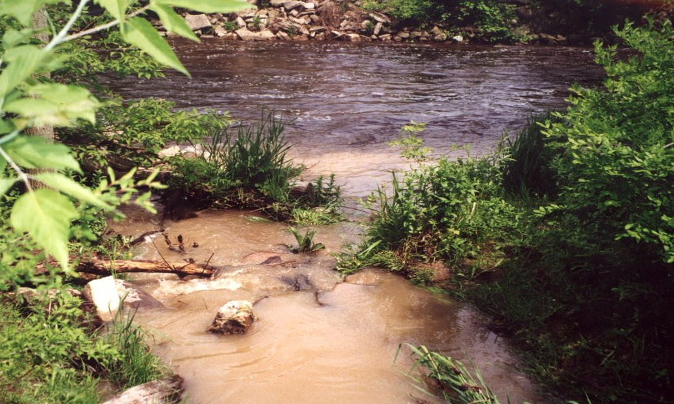 Muddy stream flowing into clear stream