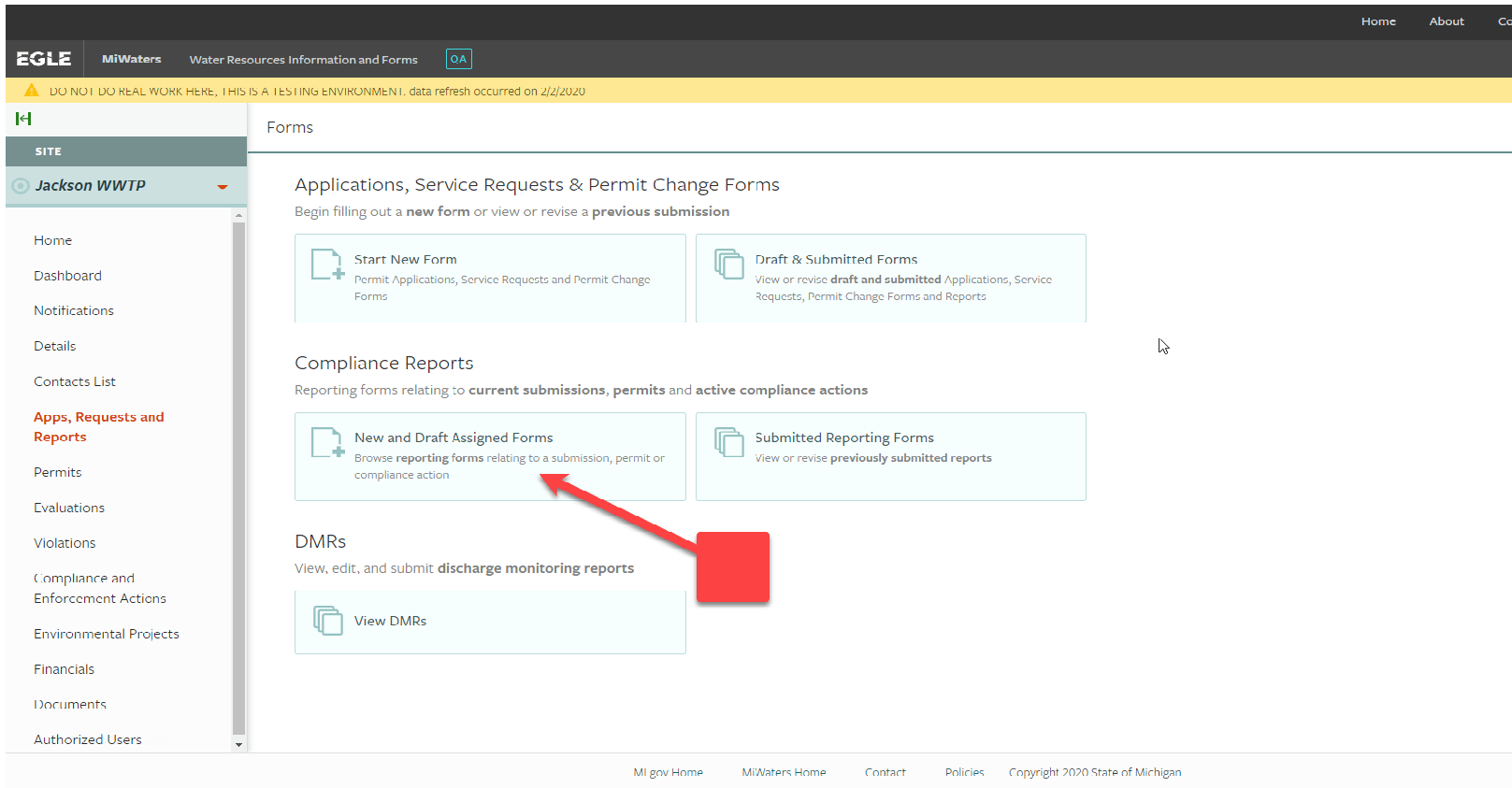 Step 2 for Biosolids annual reports submittal.