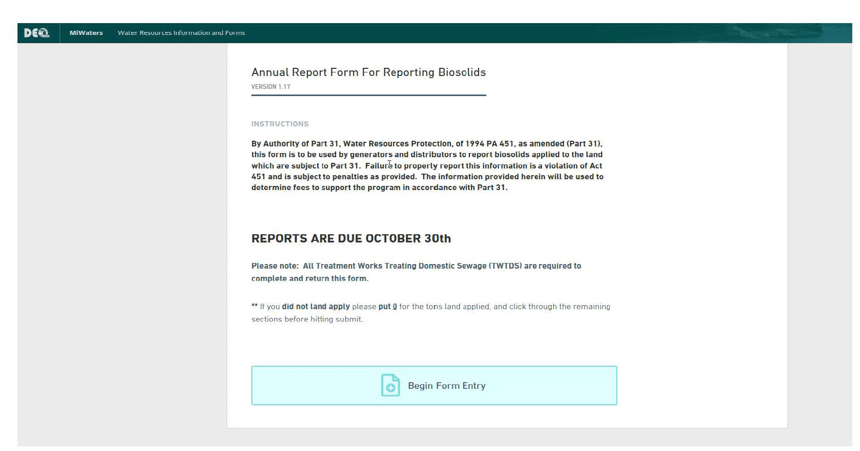 Step 5 for Biosolids annual reports submittal.