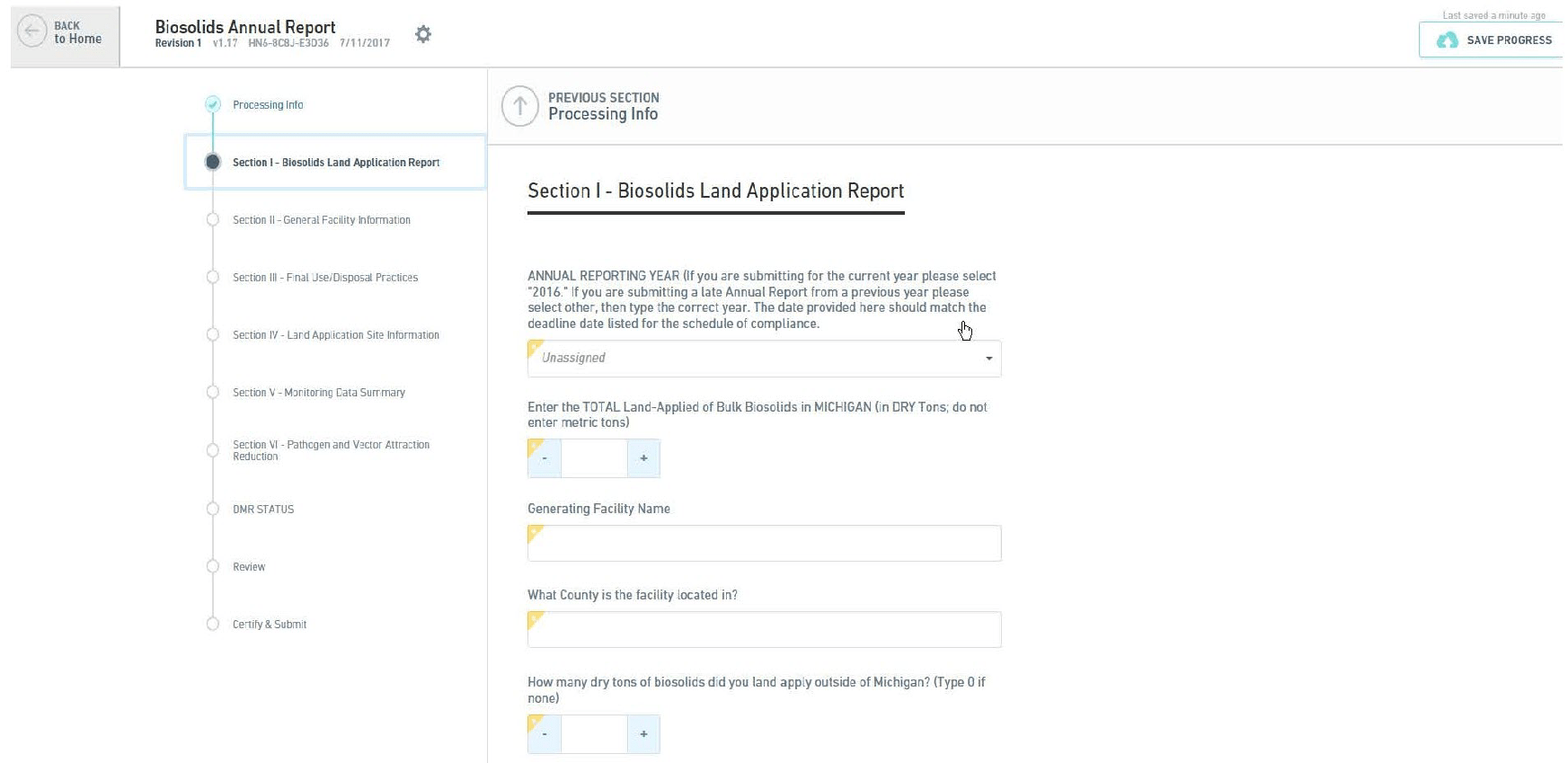 Step 7 for Biosolids annual reports submittal.