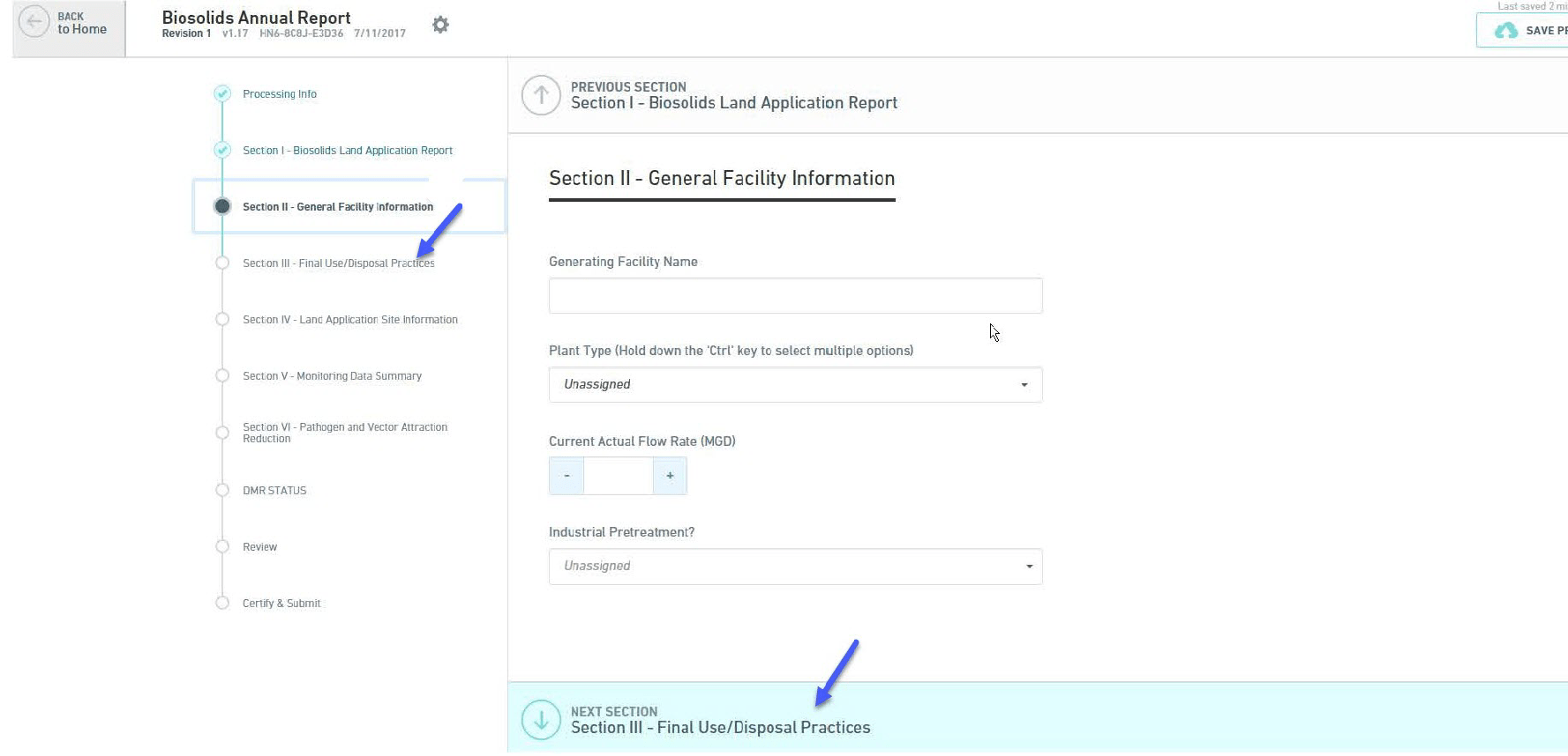 Step 8 for Biosolids annual reports submittal.