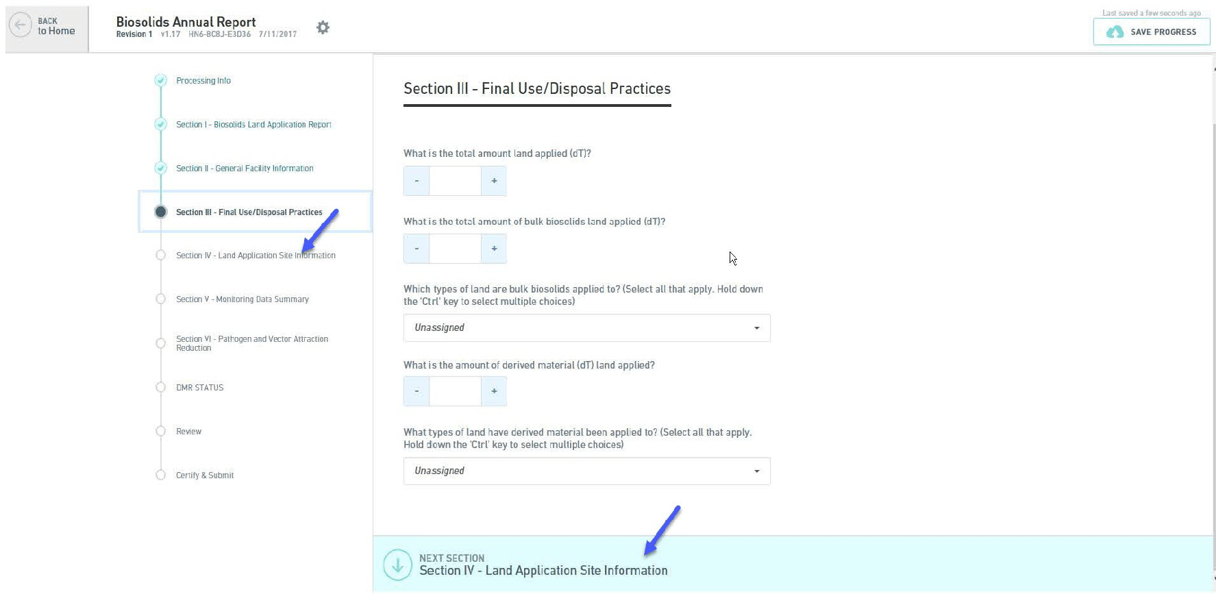 Step 9 for Biosolids annual reports submittal.