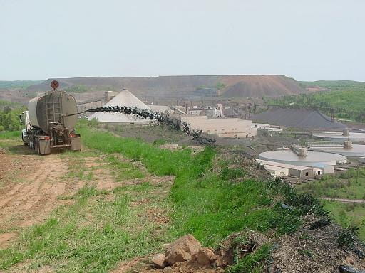 Biosolids applied on mine spoil pile via tanker truck