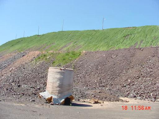 Biosolids on mine spoil pile the following summer after application