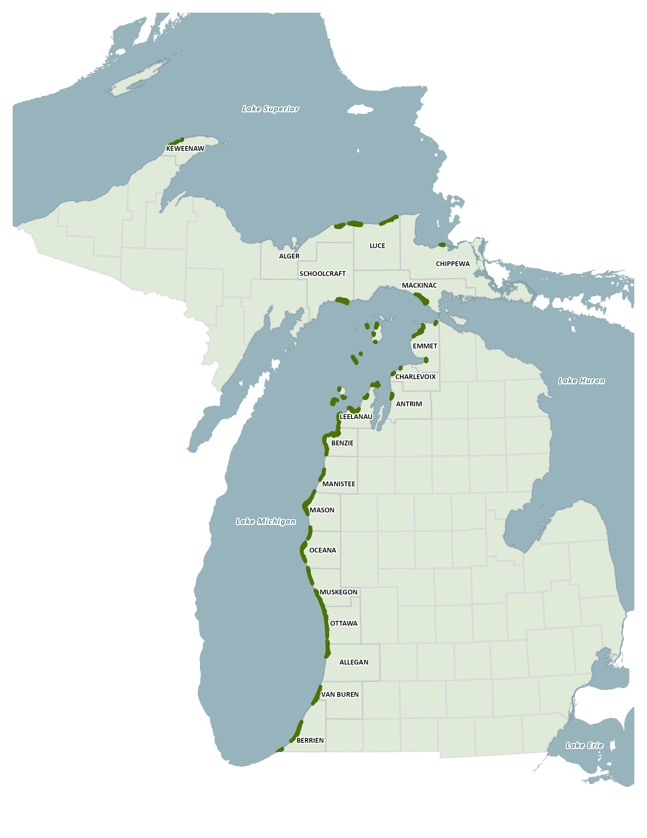 Counties with Critical Dune Areas