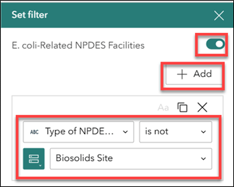 Filters can be applied by users to limit features shown on a given web map.