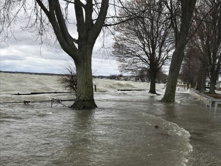 High water overtakes seawall in Ira Township in St. Clair County along Anchor Bay