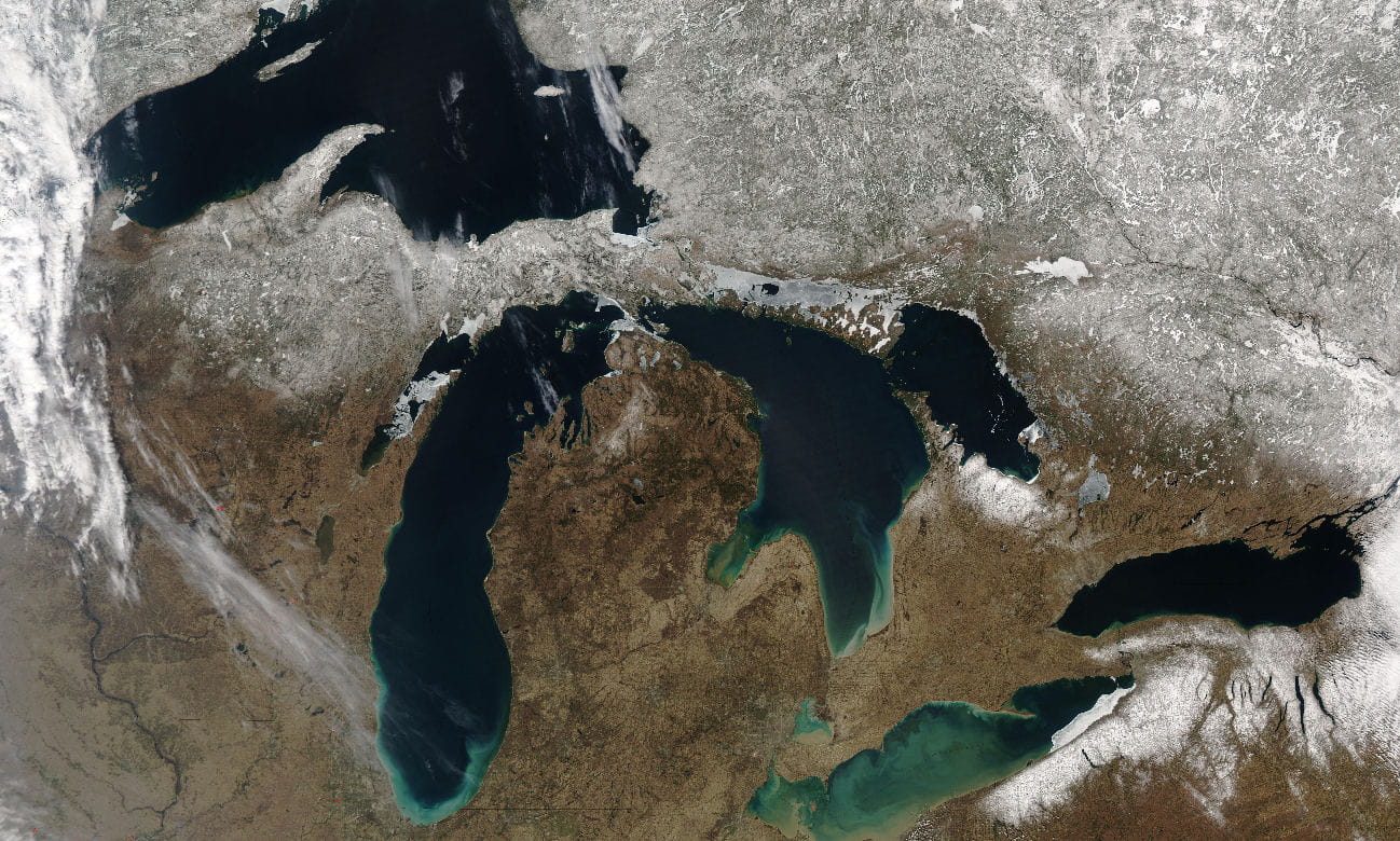 Aerial of Great Lakes in winter