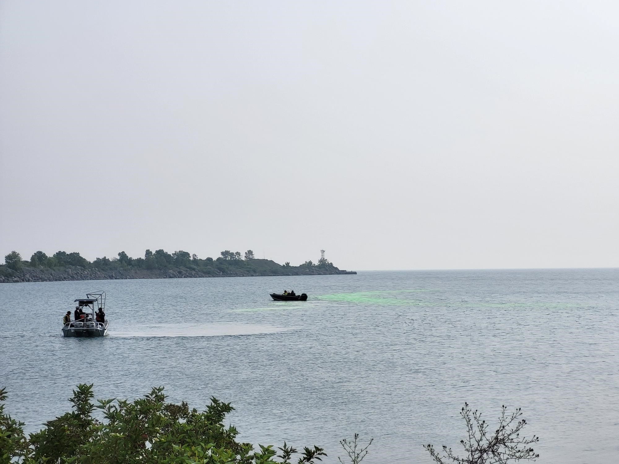 Biodegradable fluorescent dye is dispersed to simulate oil on water to verify planning assumptions on where oil may collect.